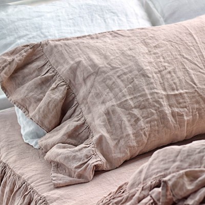 Ruffle linen pillow covers set in hazelnut