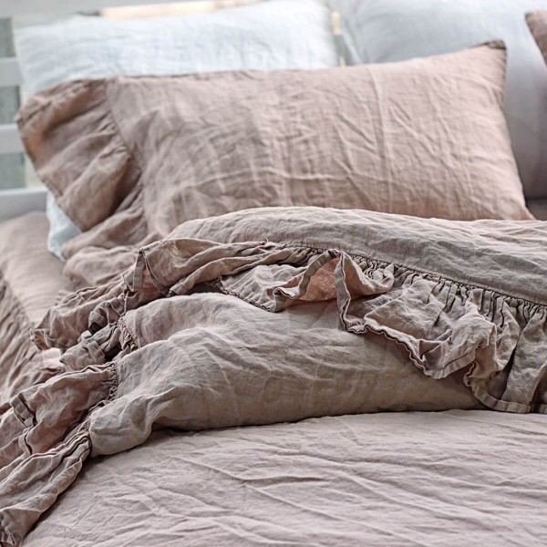 Ruffle linen pillow covers set in hazelnut 4