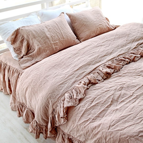 Ruffle linen pillow covers set in hazelnut 5