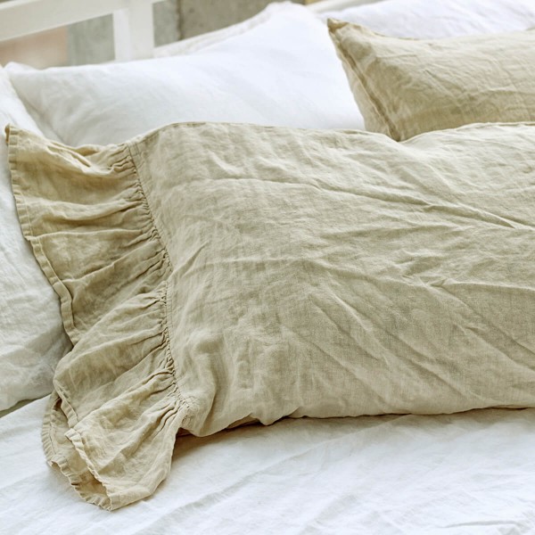 Ruffle linen pillow covers set in hazelnut 6