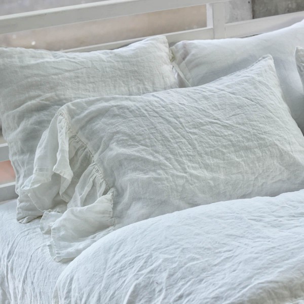 Ruffle linen pillow covers set in optic white 1