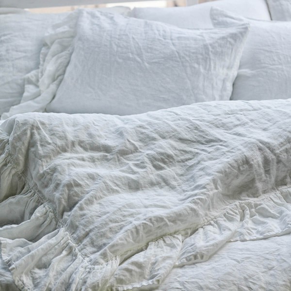 Ruffle linen pillow covers set in optic white 3