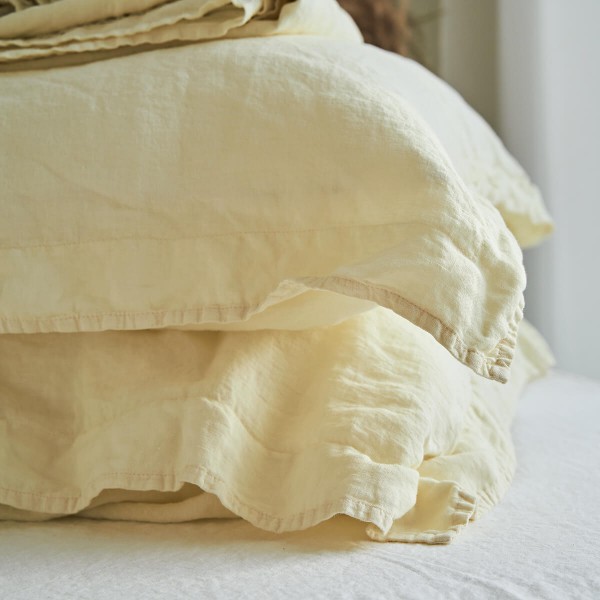 Flange linen pillow covers set in cream 3