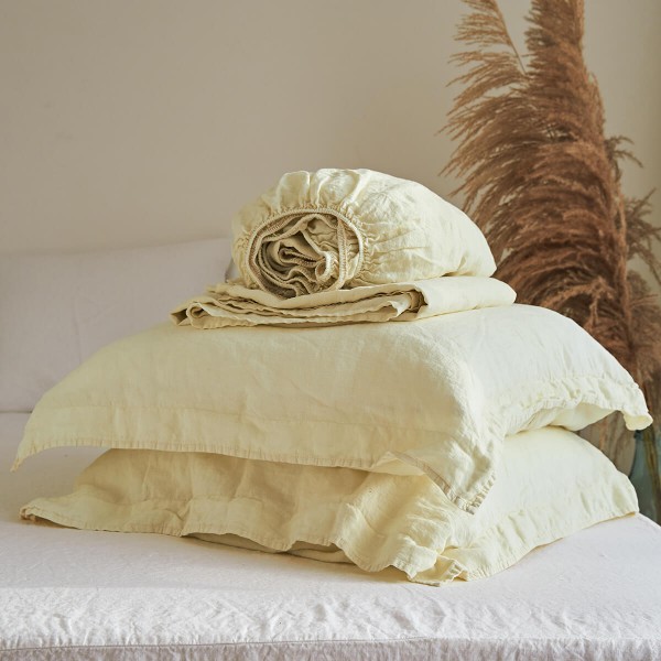 Flange linen pillow covers set in cream 1