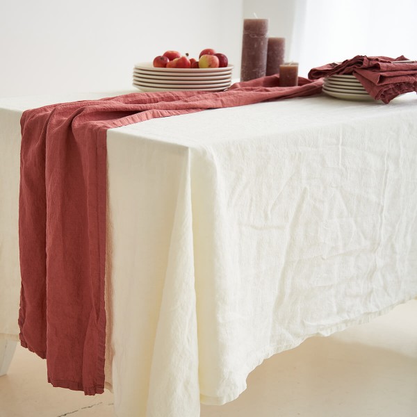 Linen table runner in canyon clay 1