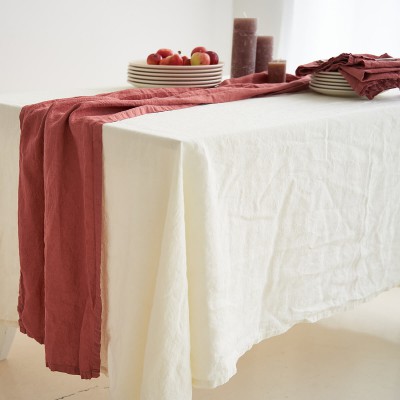 Linen table runner in canyon clay