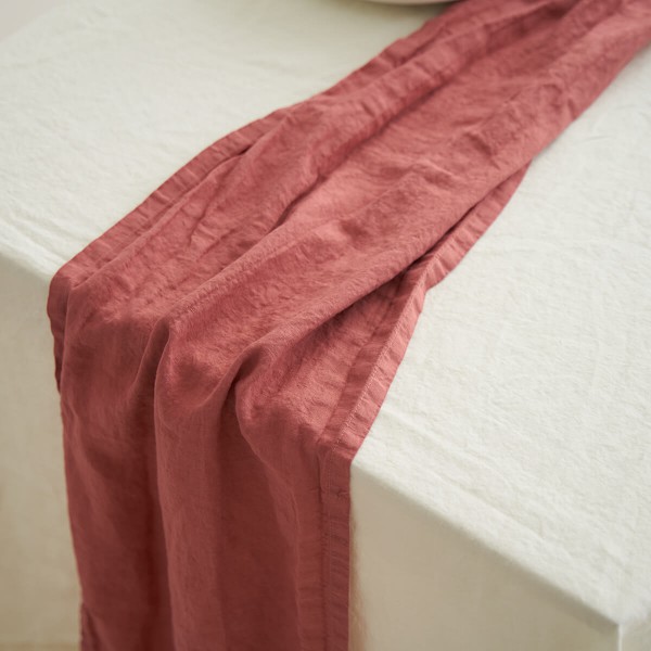 Linen table runner in canyon clay 2