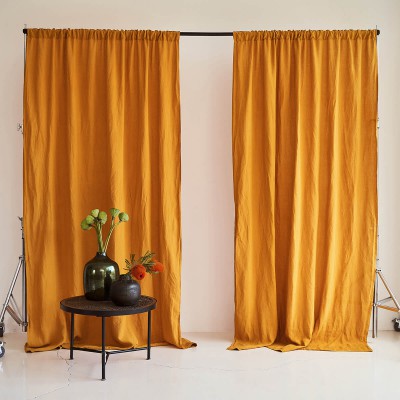 Linen rod pocket curtain panel