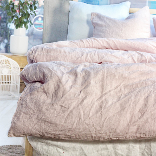 3 piece linen duvet cover set in blush 2