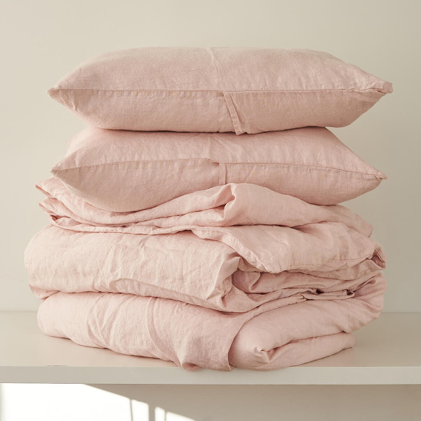 3 piece linen duvet cover set in blush 1