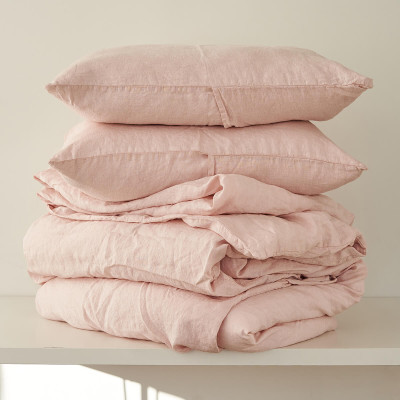 3 piece linen duvet cover set in blush