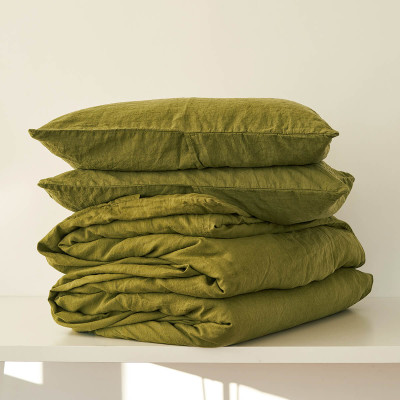 3 piece moss linen duvet cover set