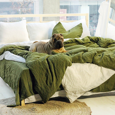 3 piece moss linen duvet cover set