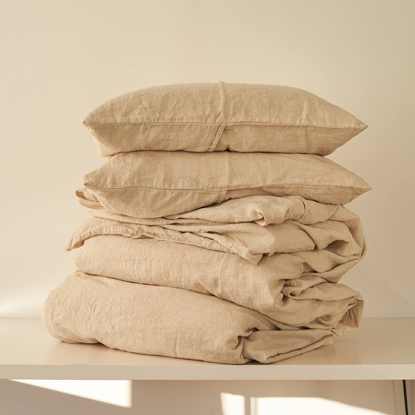 3 piece linen duvet cover set in sand 1