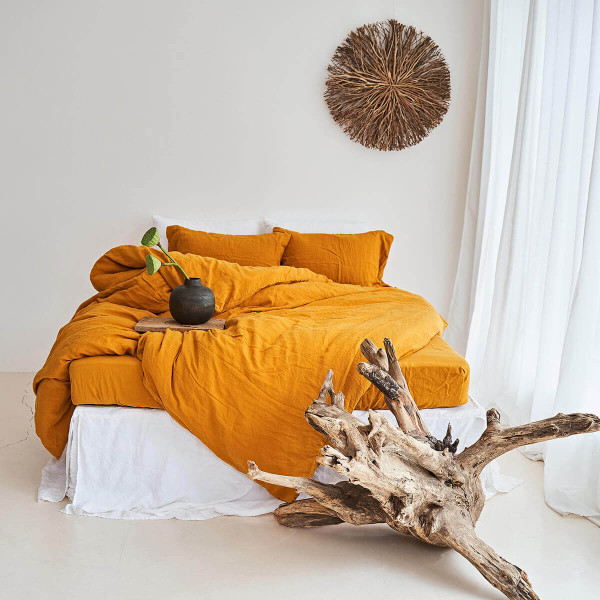 3 piece saffron linen duvet set 5