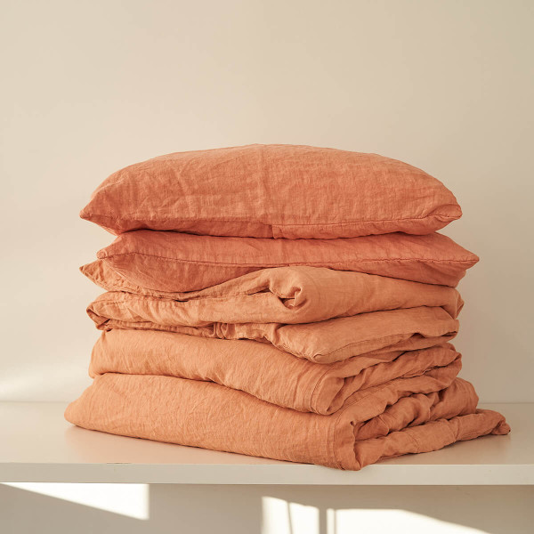 3 piece linen duvet cover set in peach pie 1