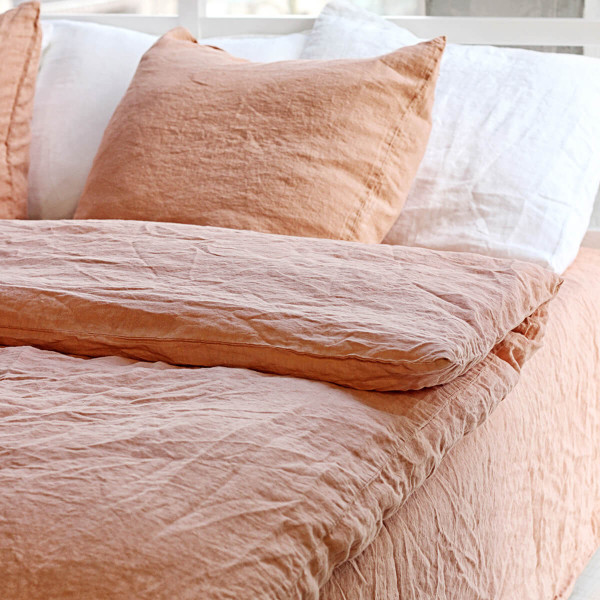 3 piece linen duvet cover set in peach pie 4