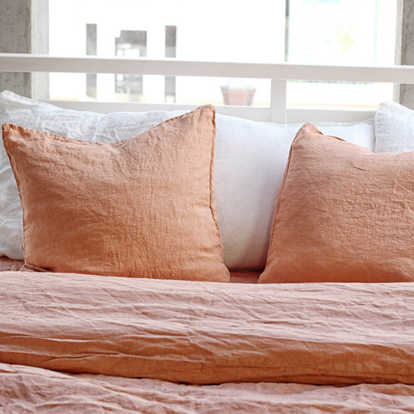 3 piece linen duvet cover set in peach pie 3