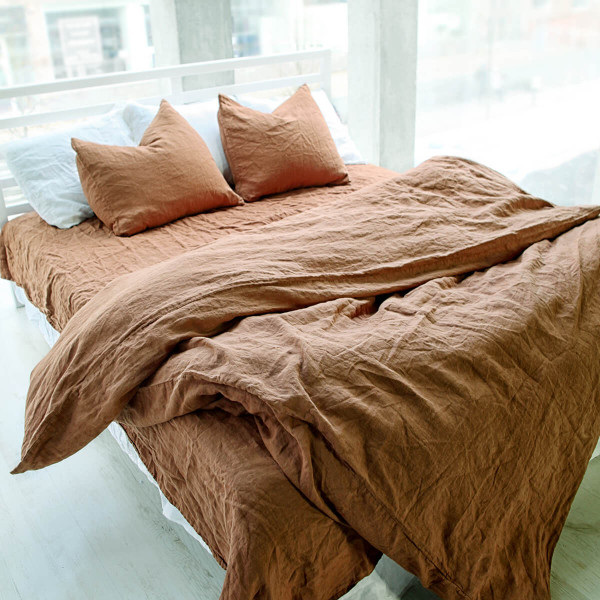 4 piece linen duvet set in tobacco 3