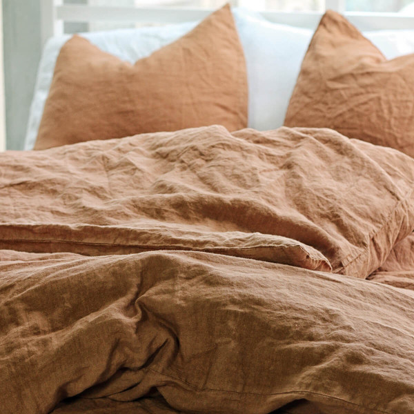 4 piece linen duvet set in tobacco 4