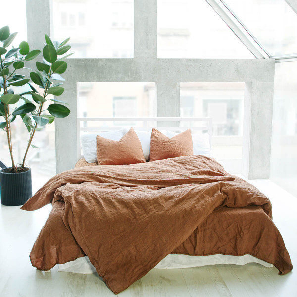 3 piece linen duvet cover set in red brick 9