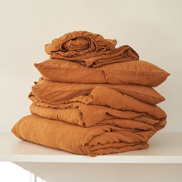 5 piece linen duvet cover set in honey mustard 1