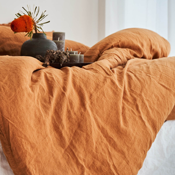 5 piece linen duvet cover set in honey mustard 7