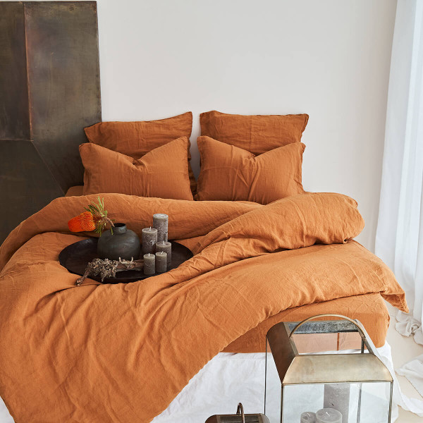 5 piece linen duvet cover set in honey mustard 5