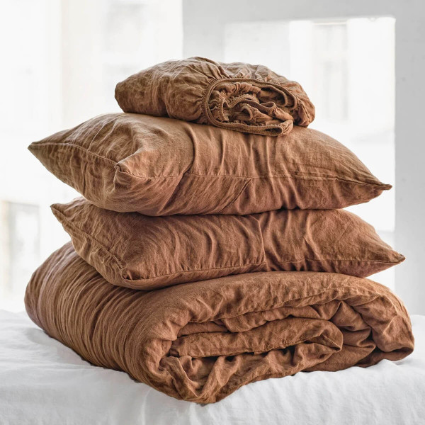 4 piece linen bedding set in tobacco 2