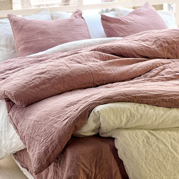 5 piece linen bedding set in mauve 4