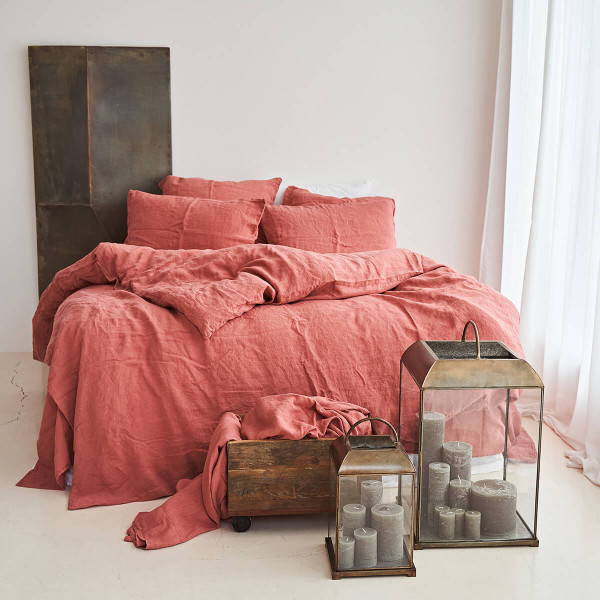 5 piece linen bedding set in Canyon Clay 2