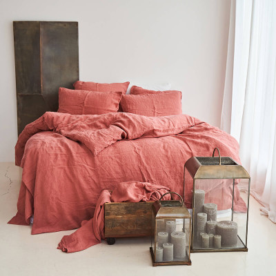 5 piece linen bedding set in Canyon Clay