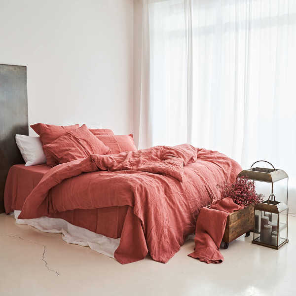 5 piece linen bedding set in Red Brick 9