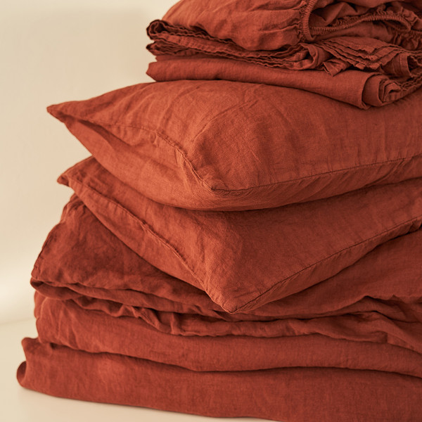 5 piece linen bedding set in Red Brick 2