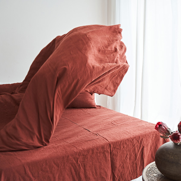 5 piece linen bedding set in Red Brick 6