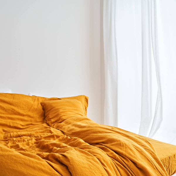 5 piece linen bedding set in Saffron 5