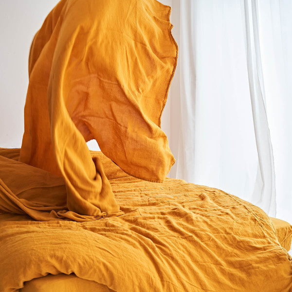 5 piece linen bedding set in Saffron 6