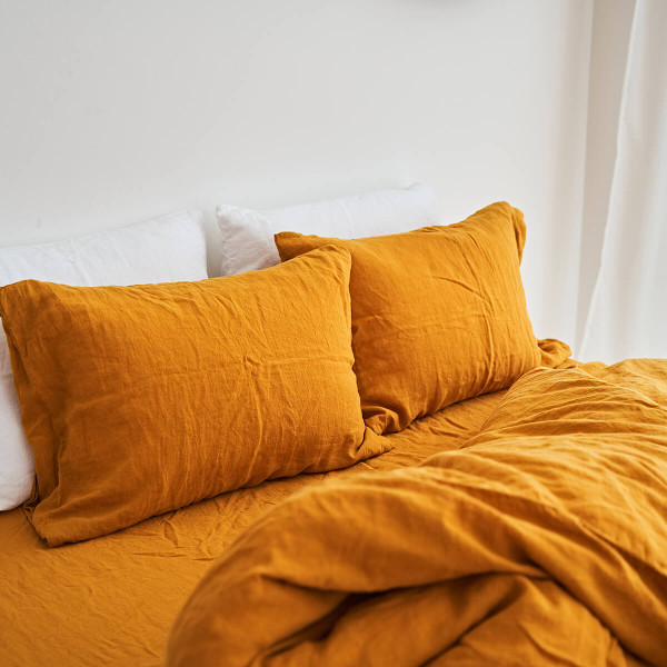 5 piece linen bedding set in Saffron 8